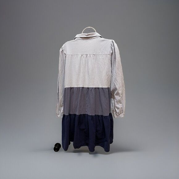 Simply Southern tiered swing dress color blocked long slv collar blues sz L - Picture 2 of 5